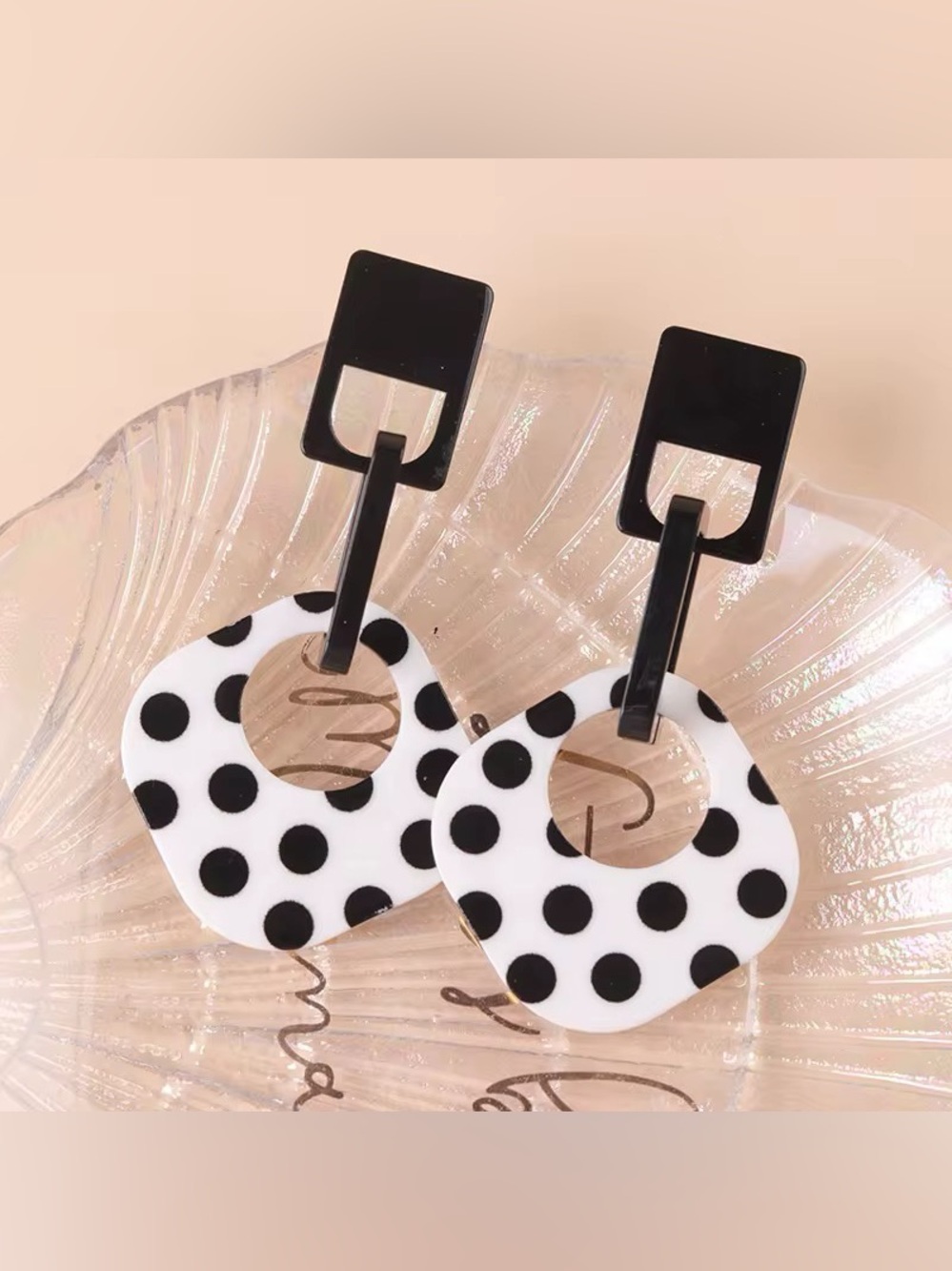 Black & White Polka Dot Dangle Earrings